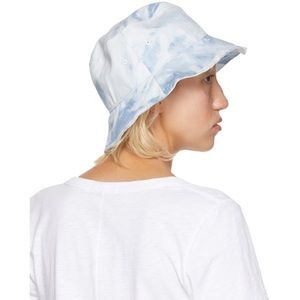 Rag and Bone White and Blue Tie Dye Denim Canvas Bucket Hat